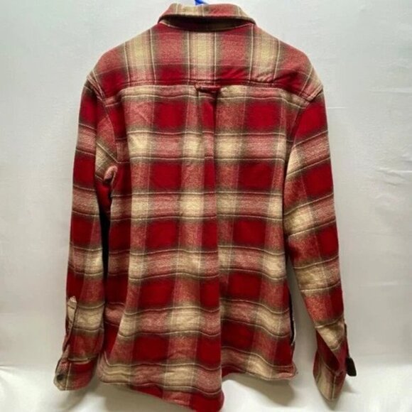 Orvis Shacket Men XL Red Plaid Button Up Heavy Flannel Shirt Jacket Unlined EUC - Picture 2 of 5
